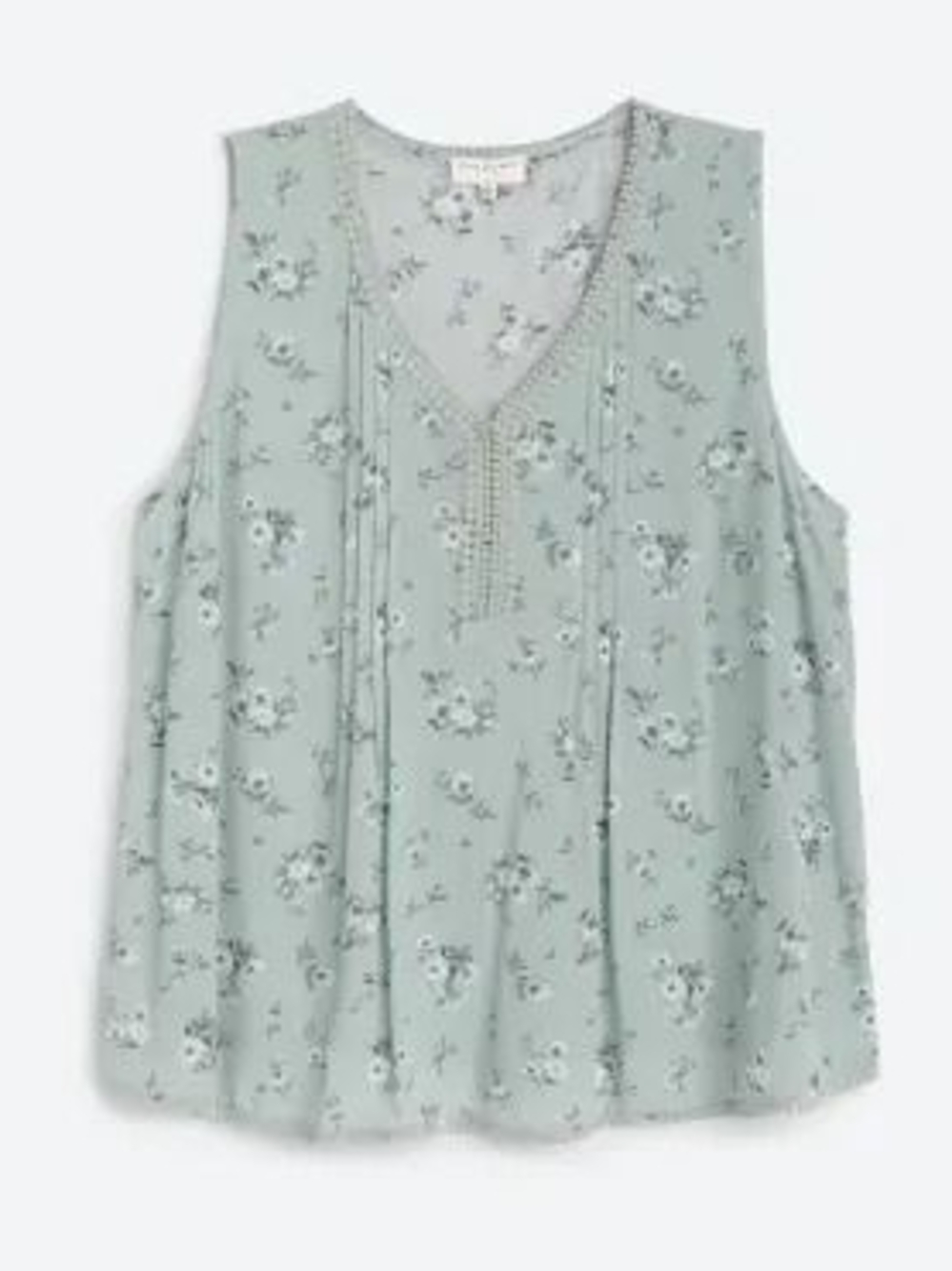 Skies Are Blue Floral Rayon Woven V-Neck Sleeveless Blouse Green Women's M